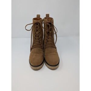 Oasis Society Women Brown Suede Lace Up Block Heel Combat Boots Size 6.5